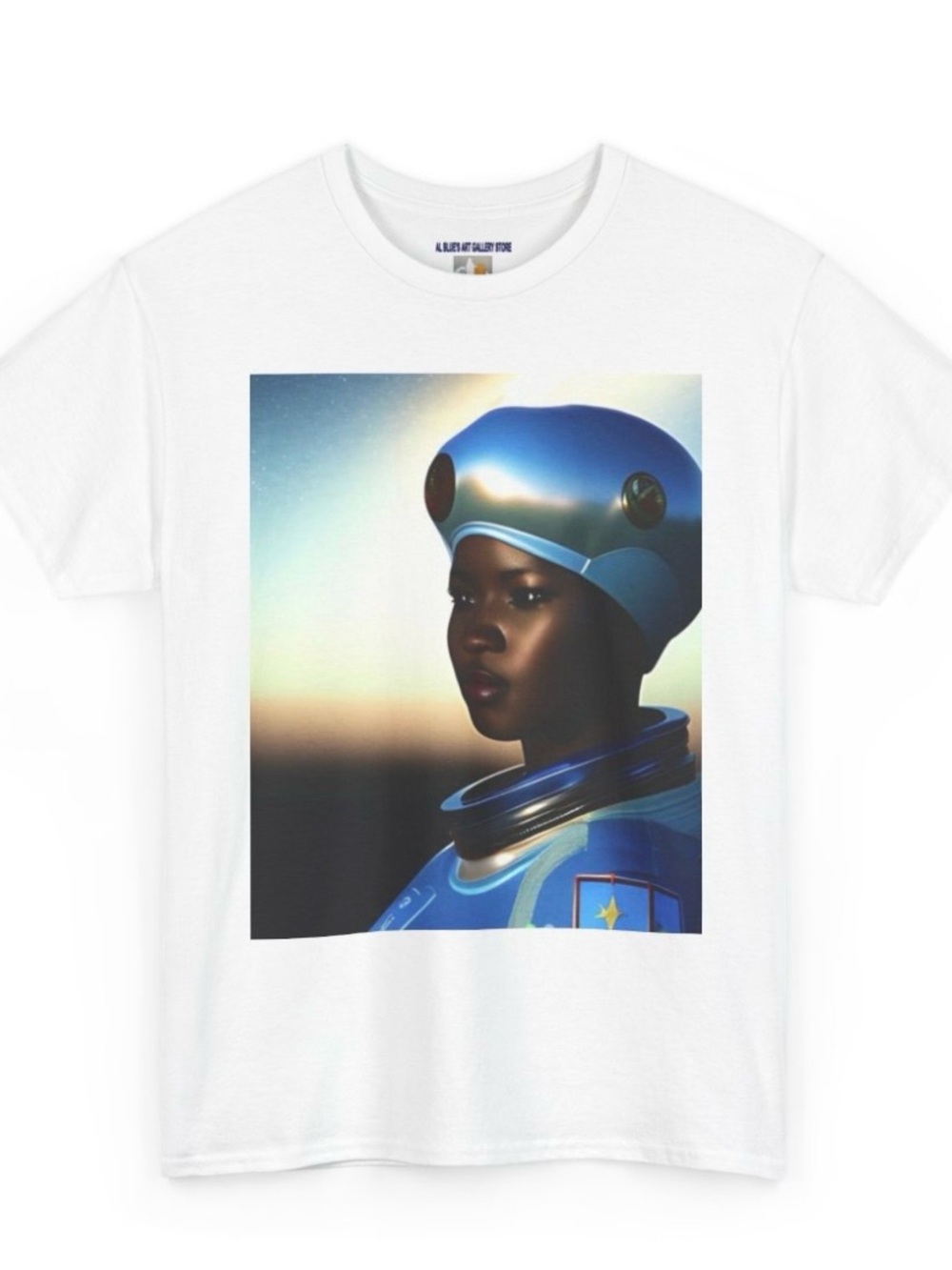 Al Blue designed,White Tee with Blue Astronaut Portrait